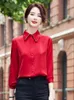 Blouses pour femmes Mode coréenne Printemps Automne 2023 Femmes Chemise abricot Col rabattu Simple Chemisier élégant Rouge Polyvalent Professionnel Hauts