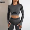 Koszule damskie Laisiyi Long Rleeve Sports Tops Women Fitness Summer Winter Gym Crop Top Activewear Running Tees Trening Ubrania Kobieta