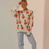 Women's Sweaters OMCHION Knitted Tops Femme 2023 Casual Loose Orange Pattern Oversized Sweater For Women Round Neck Long Sleeve Pullover