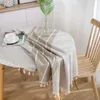 Table Cloth El Cafe Home Art Decoration Japanese Style Khaki Grey Striped Linen Cotton Cover With Tassel