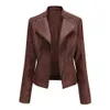 Kvinnorjackor Kvinnor Fashion Lace-Up Leather Jacket Slim Fit Spring Autumn Motorcykel blixtlåsjacka 231016