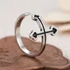 Vintage Mens Adjustable Rings Silver Plated Black Crystal Open Cross Ring Band Gothic Biker Knight Punk Jewelry R064269l