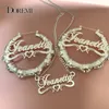 Hoop Huggie DOREMI 2 pieces Set Name Earrings and Necklace 3MM Cuban Bamboo Earrings Custom Heart Name Pendant Personalised Name Earrings 231016