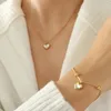 Chains 18K Gold-Plated Stainless Steel White Sea Fritillaria Peach Heart Love Exquisite Necklace Bracelet Earrings Set Fashion Jewelry