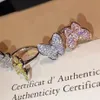 Anillo de mariposa para mujer, circonita cúbica rosa y amarilla, anillo de dedo de boda cz, joyería de plata de ley 925228q