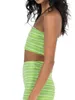 Kadınların Trailtsits Yaz 2pcs Giysileri Yeşil Çizgili Street Giysileri Omuz Dışı Kırpma Tüpü Üstler Elasit Bel Şortları Set Loungewear