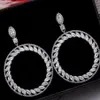 Fashion Hollow Drop Hoop oorbel 5A zirkoon CZ Diamant 925 Sterling Zilver Engagement Wedding Dangle Oorbellen voor vrouwen Bruids jewe228J