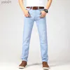 Мужские джинсы Брендовые мужские тонкие джинсы 2023 Лето Новый стиль Деловые повседневные облегающие эластичные брюки в классическом стиле Небесно-голубые брюки размер 40L231017