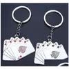 Nyckelringar Metal Royal Flush Poker Spela Card Charms Key Ring Red Black Keychain Bag Hanging Fashion Jewelry Dharm