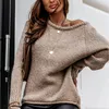 Damesgebreide T-shirts Grote maten Herfst Winter Damestruien met lange mouwen Pullovers Losse oversized sexy O-hals Gebreide warme trui Damestrui 231017