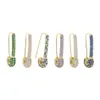 Whole Rainbow Colorful Wedding Earring Paved White Pink Green Blue Cz Unique Paperclip Safety Pin Stud Earings Women Fashion J294l