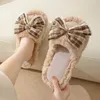 Slippers Bow Decor Single Band Winter Women Slipper Heel Fur Platform Soft Fur Warm Indoor Lady Open Toe Fluffy Home Slippers 231016