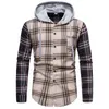 Mens Hoodies Sweatshirts Patchwork Plaid Shirt For Men Korean Casual Fashion Fleece Lined Thick Flannel Longsleeved Loose Hooded Jacket 231016