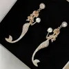 Leuke Cartoon Zeemeermin Kristal Fishtail Parel Eardrop Oorbellen Voor Vrouwen Oorstekers Met Lange Hanger 211231259T