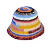 Bérets dames Crochet motif à rayures chapeau de pêcheur large bord seau casquette coupe-vent 57BD
