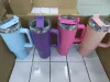 Ready To Ship 40oz Hot Rose Pink Tumblers Cups Mugs With Handle Insulated Tumblers Frosted Lids Straw Stainless Steel Coffee Thermos Cup 1017