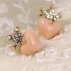 Stud Earrings Fashion Rhinestones Crystal Crown Acrylic Heart For Women Cute Jewelry Korean Girl Lovely Peach Shape