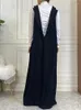 Ethnic Clothing 2 Piece Abaya Set Simple Style Crinkle Fabric Kimono Sleeveless Dress Dubai Muslim Women Modesty Islamic Ramadan Eid