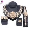 Italian Bridal Constume Flower Crystal Jewelry Set Nigeria Women Necklace Earrings Dubai Gold Color Bangle Ring Jewellry