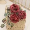 Flores decorativas Europeia Fogo Assado Seda Rosa Artificial Ramo de Flor Camélia Falso Borgonha Dia dos Namorados Casamento Casa Decoração de Festa