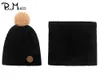 Halsdukar Wraps Powmuco Children's Fashion Furball Hatt och halsduk Två bit Set Solid Color Stick Wool Cap Born Bonnet Kid Hair Accessories 231017