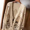 Kvinnors tröjor 23 Autumn and Winter 100 Pure Cashmere Cardigan V Collar Color Matching Printed All-Matching Coat Sweater Wool Knitt