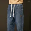Mens Jeans Oussyu varumärke Kläddesign Cotton Men baggy Elastic Waist Cargo Denim Pants Work Wide Leg Korean Byxor Male 4xl