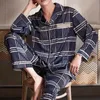Vêtements de nuit pour hommes 2024 Printemps Automne Stripe Coton Pyjamas Casual Plaid Pyjama Hommes À Manches Longues Respirant Confortable Costume De Maison 3XL