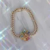 2020 Hip Hop Cuban Link Chain Micro Pave Rainbow CZ Flower Charm Happy Face Girl Gift Gold Color Hip Hop Women Necklace1833