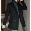 Women's Jackets Temperament Commuting J-Showcasing Style Double Breasted Wool Coat Black Business Suit