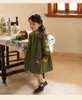 Платья для девочек, милое платье для девочек, зеленое платье в стиле ретро с вышивкой, весна-осень 2023, повседневная универсальная корейская одежда в стиле принцессы с длинными рукавами