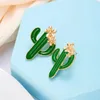 Stud Earrings Green Cactus Grey Leaf Creative Retro Simple Alloy Plant Dripping Oil For Women Jewelry Gifts