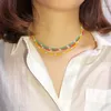 Choker Bohemian Dopamine Colored Crystal Pärled Halsband Handgjorda pärlklubbkedja Fashion Simple Women's Jewelry Accessory