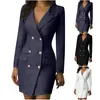 Robes décontractées Élégant Blazer à manches longues Robe blanche à double boutonnage moulante crayon bureau pour femmes revers travail fête formelle 5XL