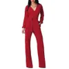 Elegante casual jumpsuits romper effen wijde pijpen bodysuit vrouw een stuk broek v-hals lange mouw dames overalls206y