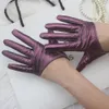 Five Fingers Gloves Women's runway patent leather gloves half palm glove fashion female performance dancing party genuine leather sexy glove 231016