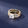 Pierścień 14-krotnie podwójny odnosi się do czterech ustawień z pełną biżuterią diamentową Kobiety mężczyźni Anillos de Fine Bizuteria 14 K Złote Pierścienie 260n