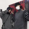 Kvinnors tröjor feiernan punk randig tröja kvinnor överdimensionerade streetwear harajuku långärmad pullover koreansk stil höst vinter par