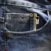 Mäns jeans rippade män smala fit ljusblå stretch mode streetwear frayed hip hop nöded casual denim byxor manliga byxor