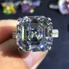 Anéis de Cluster Wong Chuva Luxo 925 Sterling Silver 10 CT Asscher Cut Criado Moissanite Gemstone Diamantes Casamento Anel de Noivado 300P