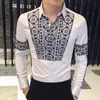 Mens Retro Contrast Print Wedding Shirts 2021 Splicing Shirt For Men Flower Party Vintage Camisa Social Masculina Men's Dress259m