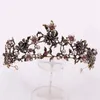 Barock Vintage Schwarz Lila Kristall Perlen Braut Tiaras Krone Festzug Diadem Schleier Tiara Hochzeit Haarschmuck 210701270I