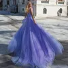 Abiti da festa ANGELSBRIDEP Lavanda Appliques Pizzo Glitter Prom Una linea Tulle Abito da sera formale Corsetto elegante Abiti da donna