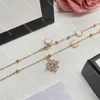 Shiny Diamond Letter Halsband Kvinnor Floral Crystal Pendant Necklace Rose Gold Flowers Halsband med låda