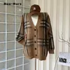 Maglia da donna Tee Vintage Plaid maglia manica lunga scollo a V cardigan larghi 2023 moda invernale casual monopetto maglione oversize 231016