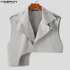 Men's Vests INCERUN Men Irregular Vests Solid Lapel Sleeveless Casual Waistcoats One Button Korean Streetwear Fashion Men Vests S-5XL 231017