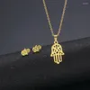 Necklace Earrings Set 10set/lot Stainless Steel Gold Color Fatima Hand Pendant Chain Stud Earring For Women Fashion Jewelry Wholesale