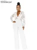 Women's Jumpsuits Rompers Spring Long Sleeve See-through Elegance Lace Overalls Deep V-neck White Lace One-Piece Jumpsuit for Women Festival Outfit 2022L231017