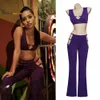 Euphoria Maddy Cosplay 2022 Frühling Sommer Sexy Hohl Outfit Lila Crop Tank Top BH und Boot Cut Hosen Schlank set Maddy Kostüm