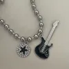 Pendant Necklaces Punk Guitar Necklace Sweet Cool Collar Choker Ball Chain Y2K Neck Jewelry For Women Girls